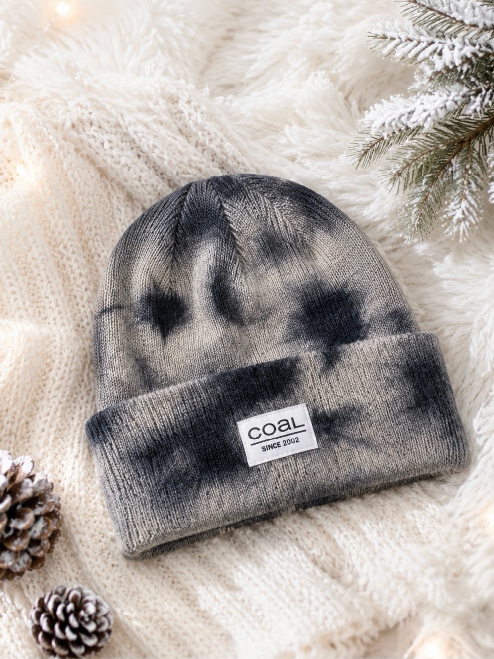COAL Tie Dye Knit Beanie Gray Black Mid Length Winter Hat OS